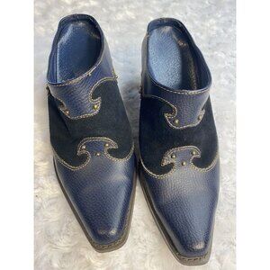 Western Mules Womens Size 8 Leather And Suede Slip On Studded Design 80s Vibe
